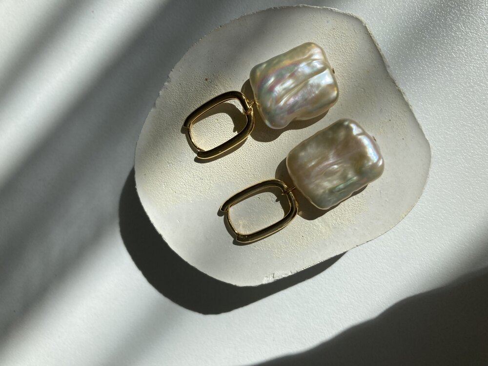 Rectangle Pearl Earrings