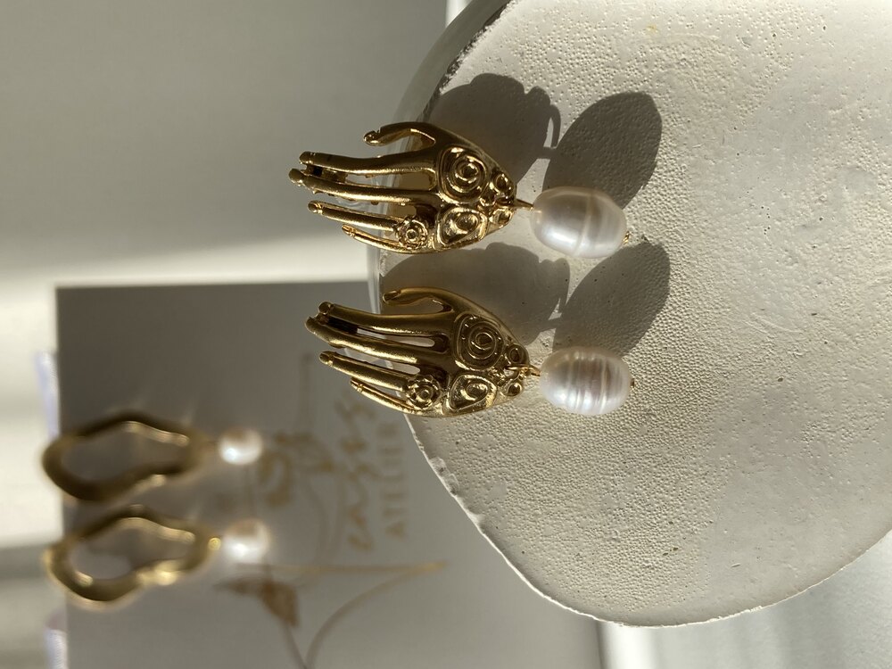 Carved Hand Figure Earrings