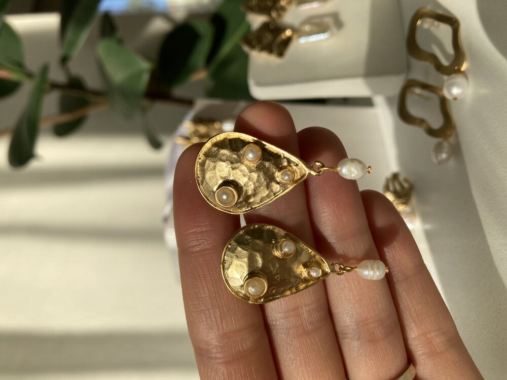 Enamel Crushed Brass Earrings