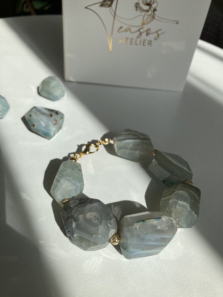 Unique Huge Aqua-Agate Bracelet
