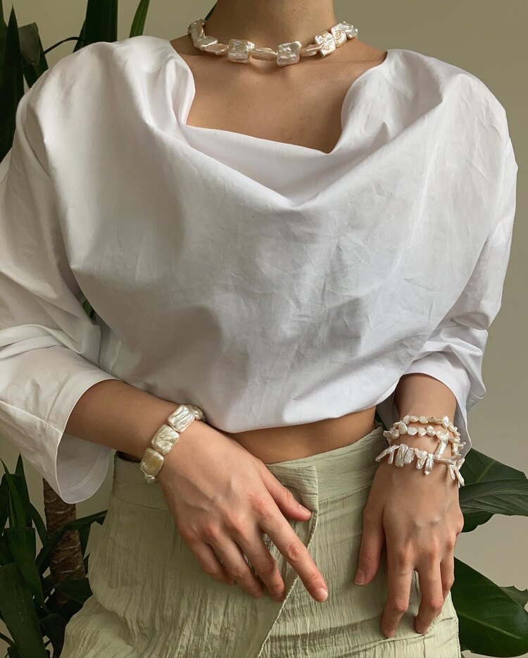 Rectangle Keshi Pearl Necklace