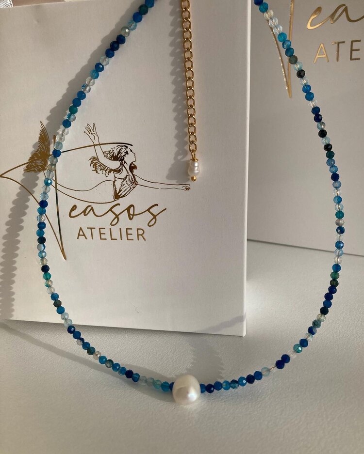 Blue Facet Agate x Pearl Necklace