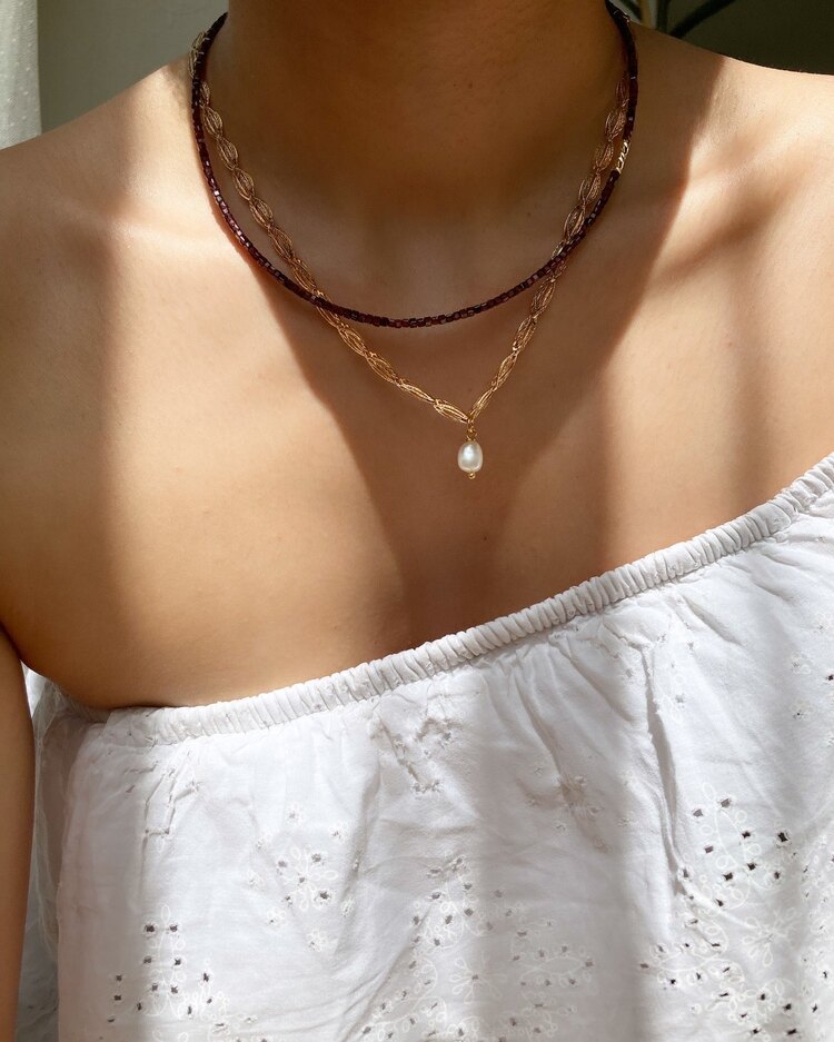 Oval Chain x Pearl Necklace