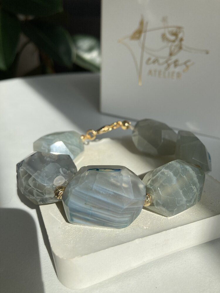 Unique Huge Aqua-Agate Bracelet