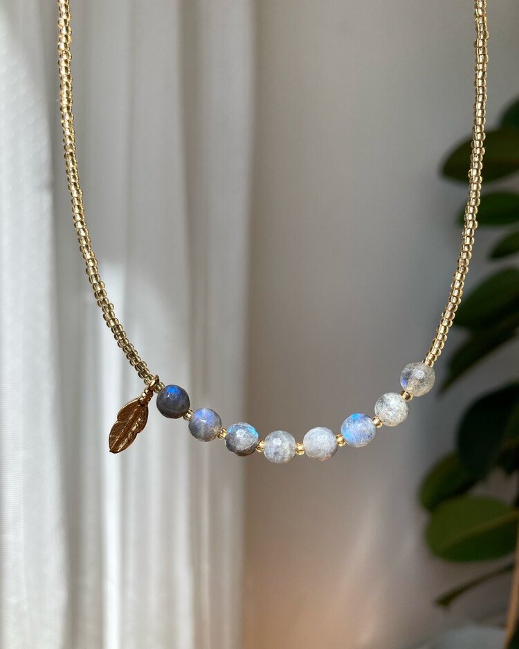 Labradorite Stone x Leaf Necklace