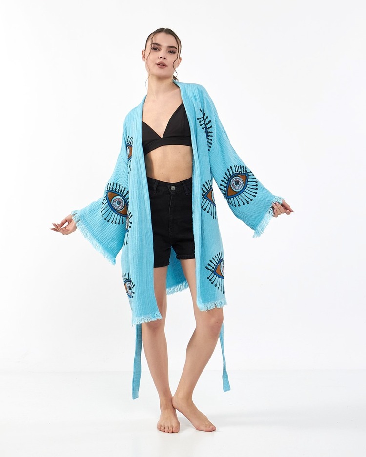 Orange Eye Baby Blue Tall Kimono