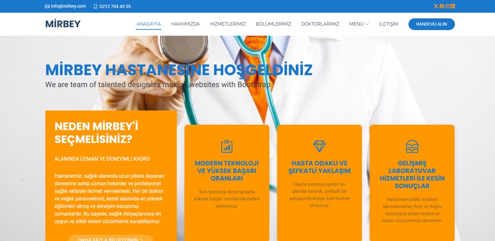 HTML Sağlık ve Medikal Tasarımı Tek Sayfa Bootstrap Özel Tasarım