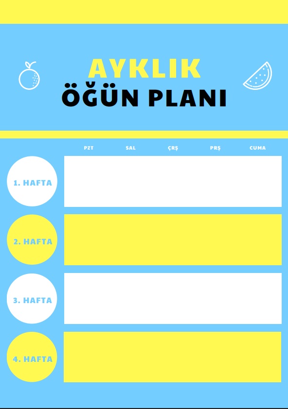 AYLIK ÖĞÜN/BESLENME PLANI 4 HAFTA 5 GÜN 