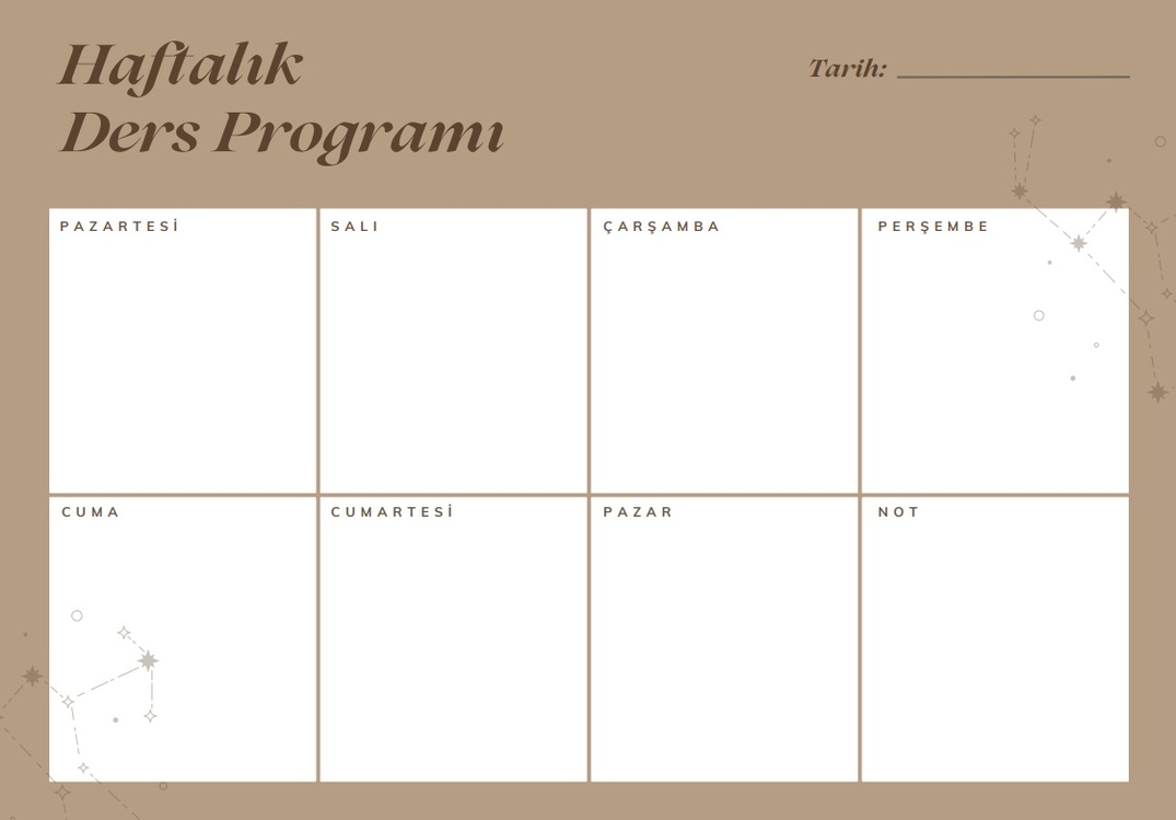 HAFTALIK DERS PLANI KAHVERENGİ 7 GÜNLÜK