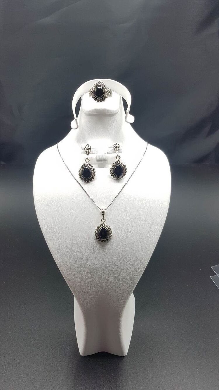 oltu taşı gümüş üçlü set