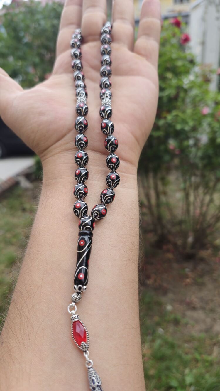 tesbih çeşmibülbül mercan işlemeli oltu taşı