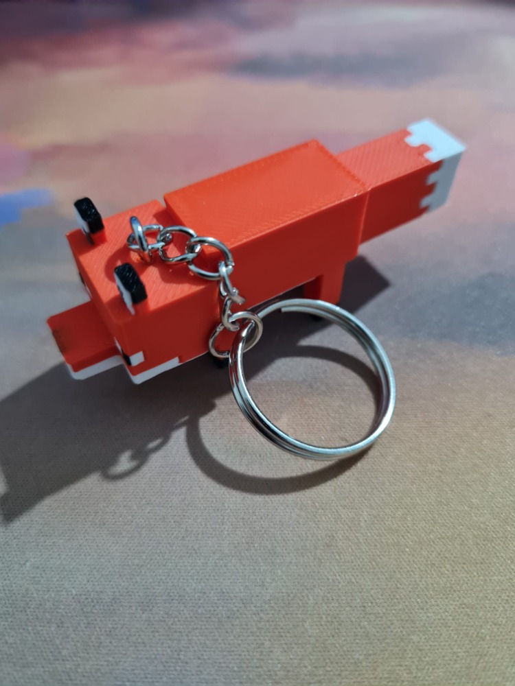 Minecraft Temalı Tilki Anahtarlık - 3D Piksel Turuncu Figür Çanta Süsü