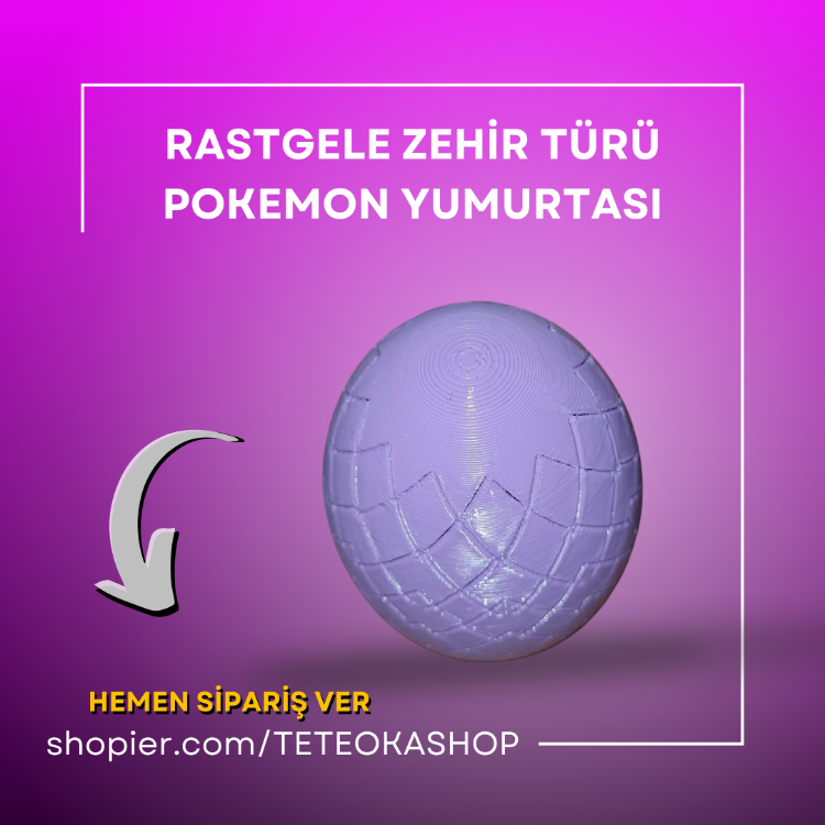 Özel tasarım 3D baskı Mor (Zehir Türü) Pokémon Yumurtası