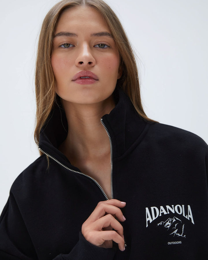 ADANOLA Oversized Fermuarlı Outdoor Sweatshirt - Siyah