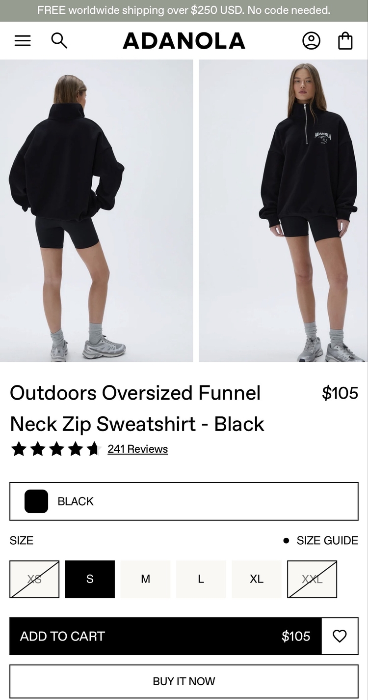ADANOLA Oversized Fermuarlı Outdoor Sweatshirt - Siyah