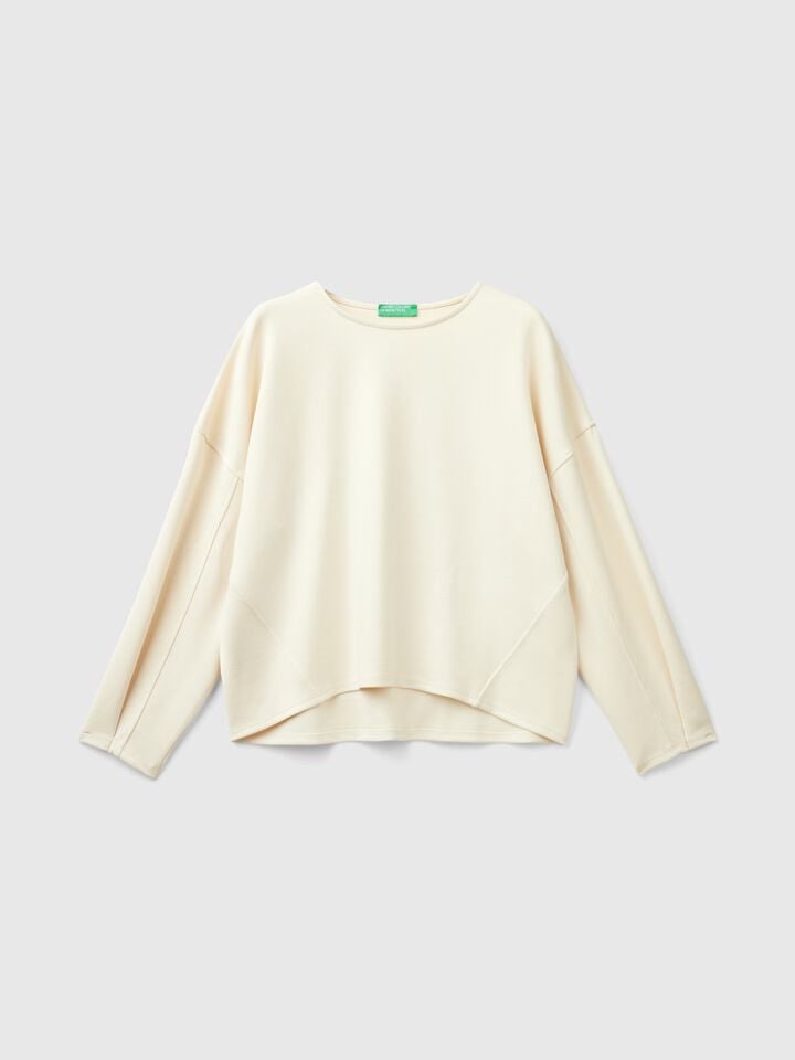 Benetton Modal Karışımlı Sweatshirt - Krem
