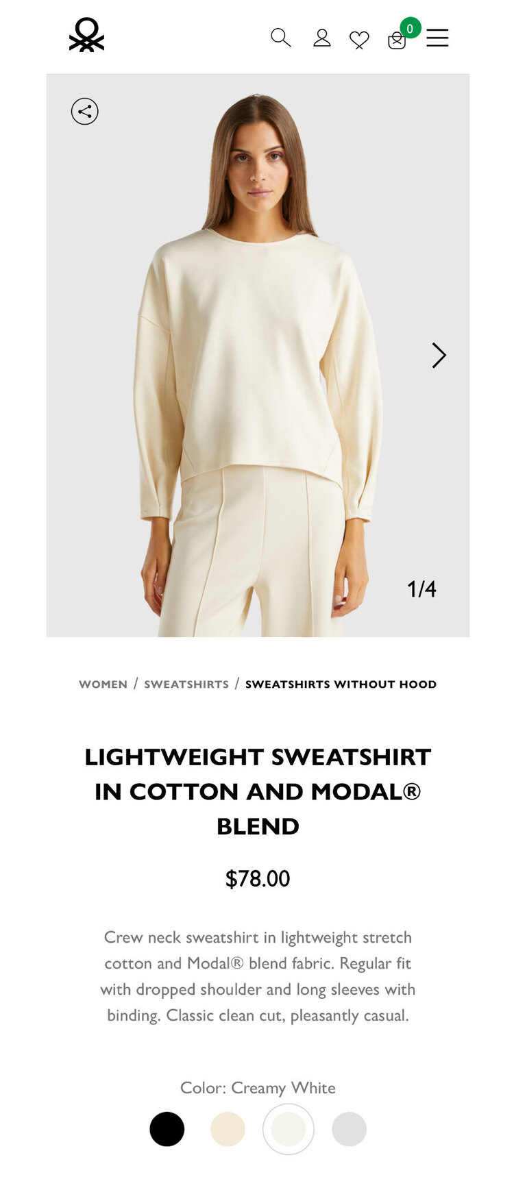 Benetton Modal Karışımlı Sweatshirt - Krem