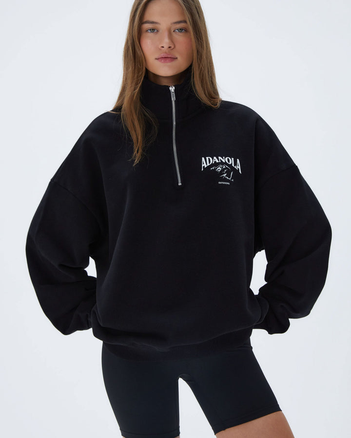 ADANOLA Oversized Fermuarlı Outdoor Sweatshirt - Siyah