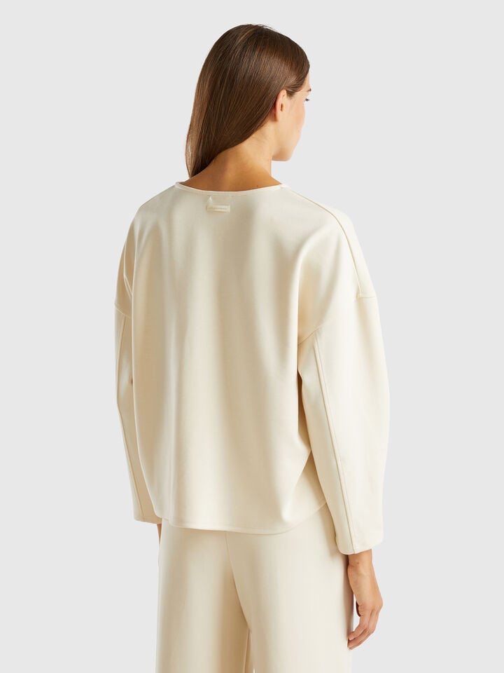 Benetton Modal Karışımlı Sweatshirt - Krem