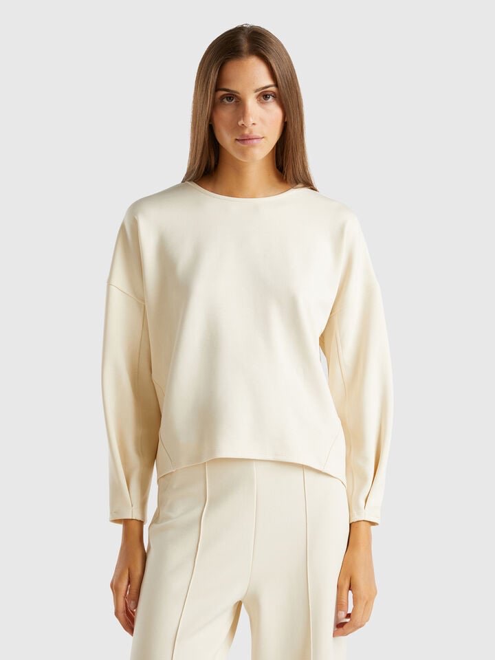 Benetton Modal Karışımlı Sweatshirt - Krem