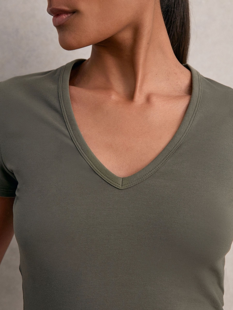 Reiss Leia V Yaka T-Shirt - Haki