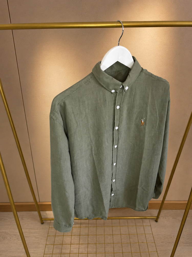 Polo Ralph Louren Haki Logo İşlemeli  Viskon Gömlek