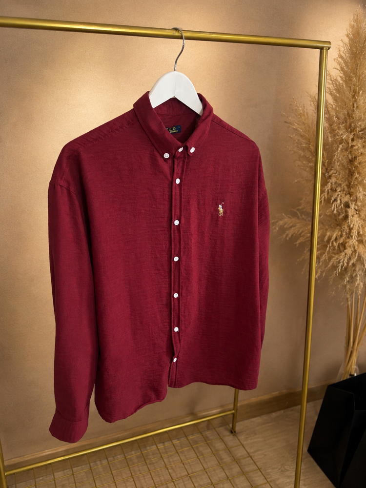 Polo Ralph Lauren Logo İşlemeli Bordo Viskon Gömlek