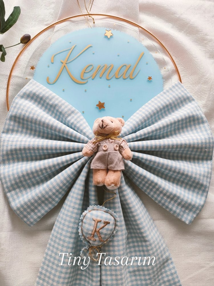 Bebek Kapı süsü fiyonk detaylı Balon  harf işlemeli detaylı gol