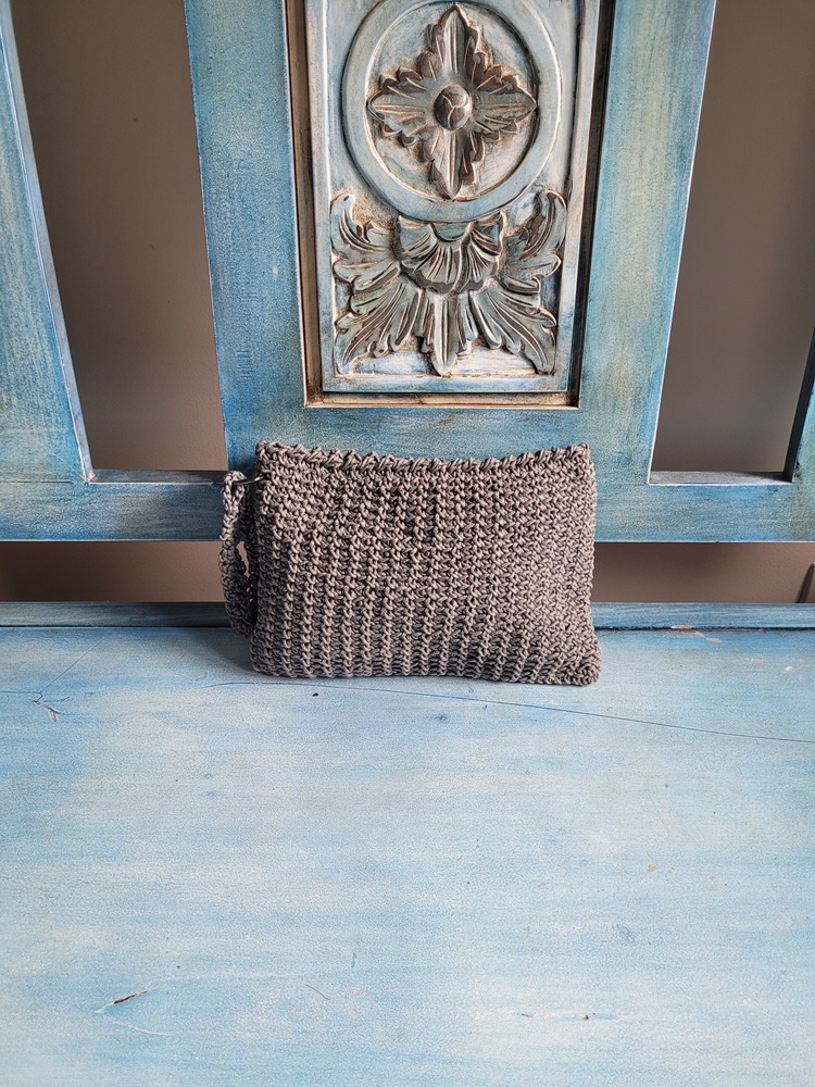 Antrasit Gri Örgü El Yapımı Clutch Çanta