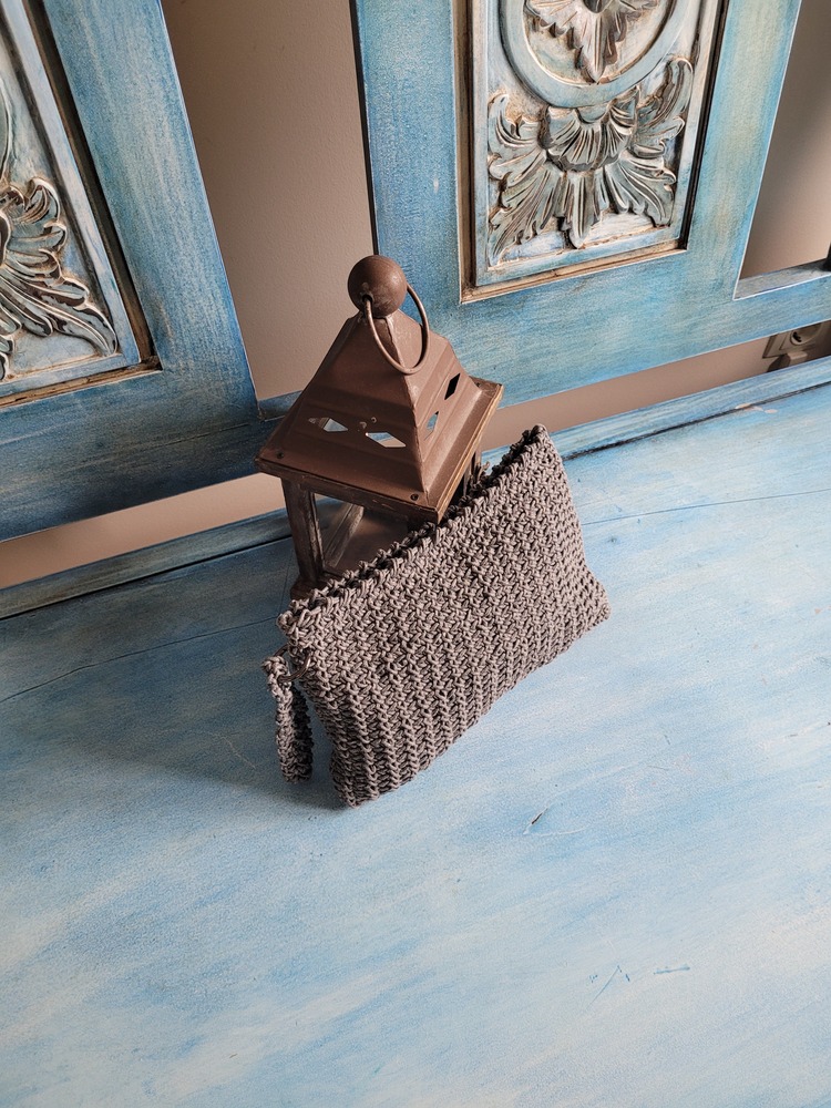 Antrasit Gri Örgü El Yapımı Clutch Çanta