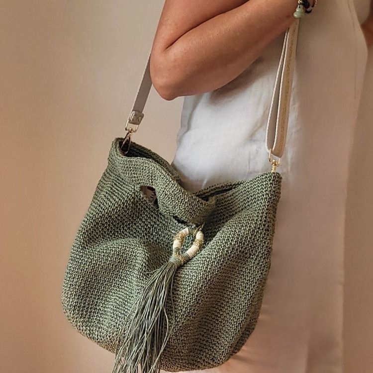 Çağla Yeşili Torba Model Örgü Çanta
