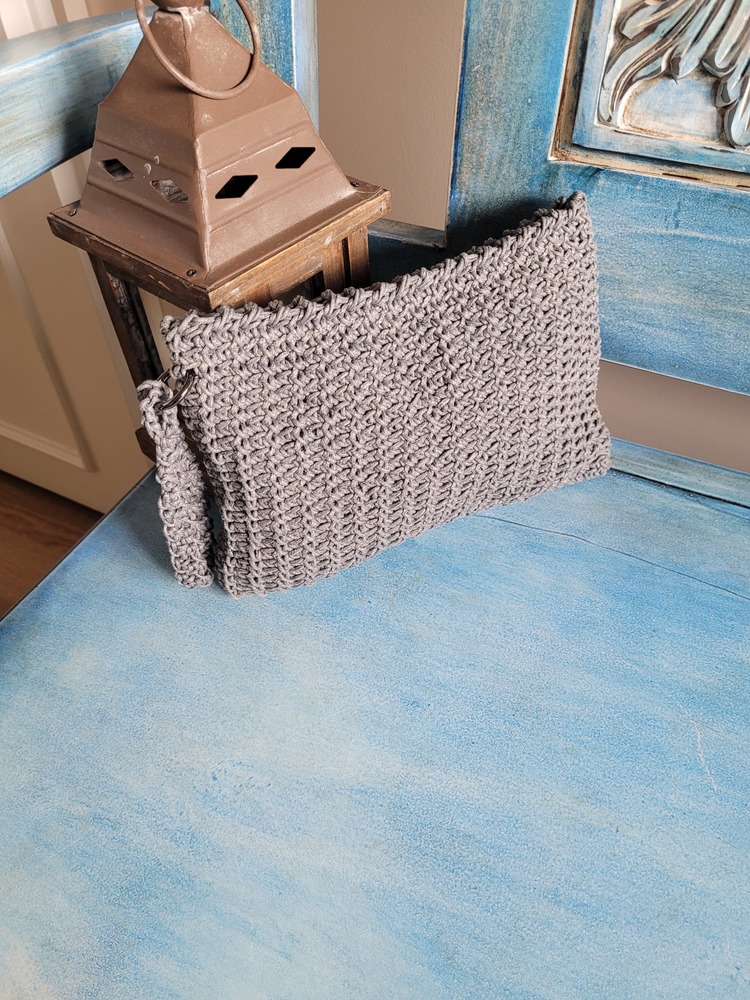Antrasit Gri Örgü El Yapımı Clutch Çanta