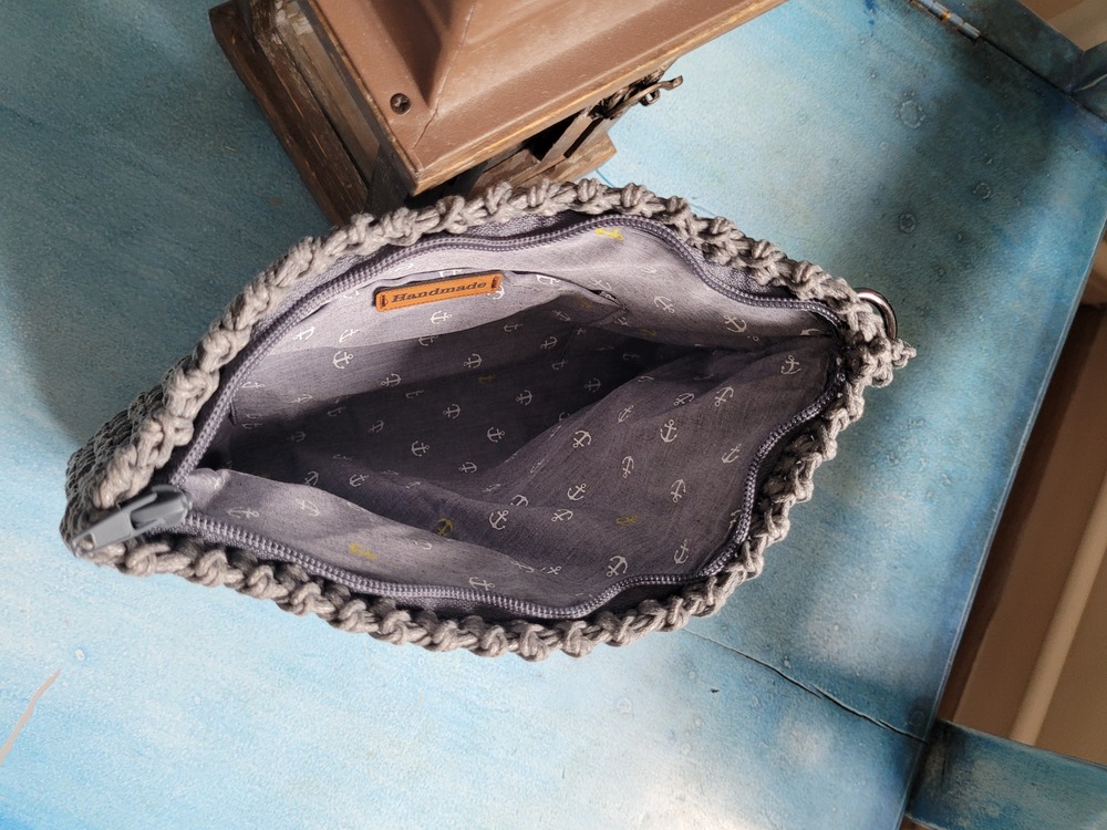Antrasit Gri Örgü El Yapımı Clutch Çanta