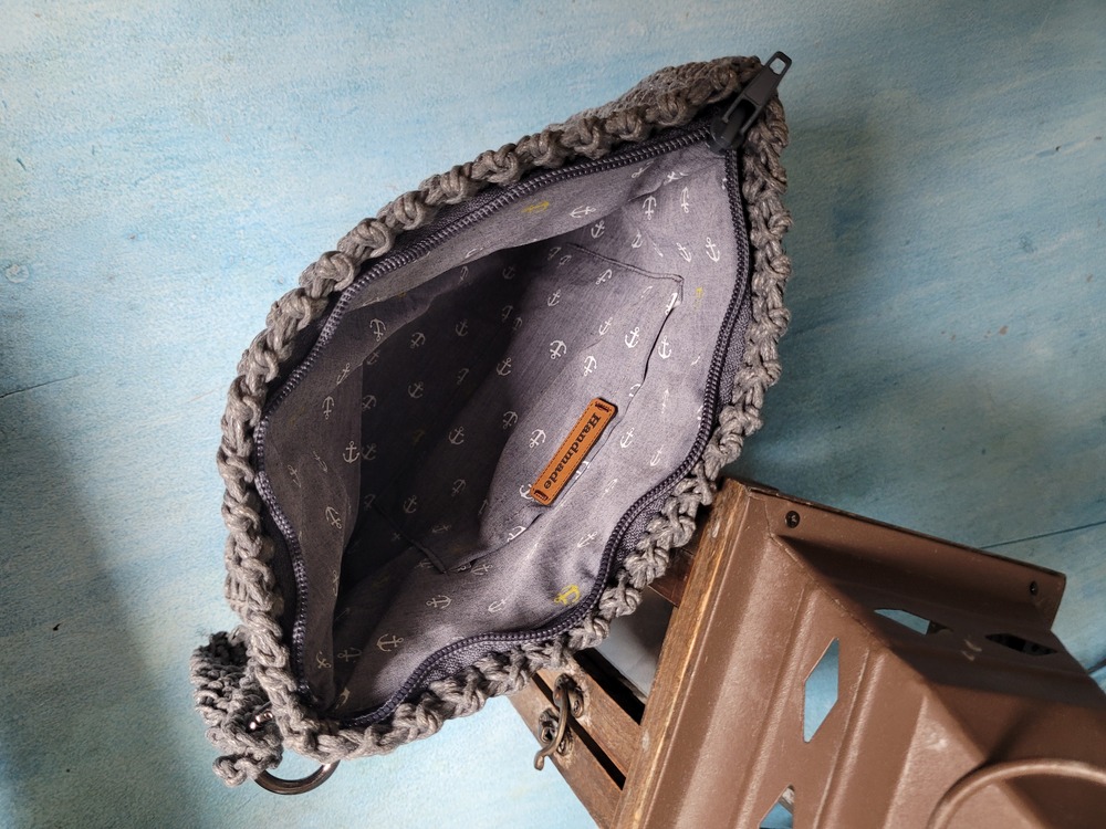 Antrasit Gri Örgü El Yapımı Clutch Çanta