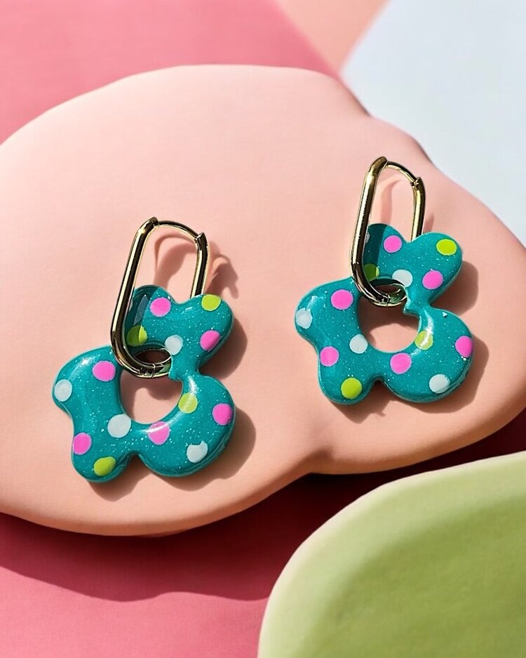 Mix & Match büyük çiçek charm - Yeşil renkli puantiyeli