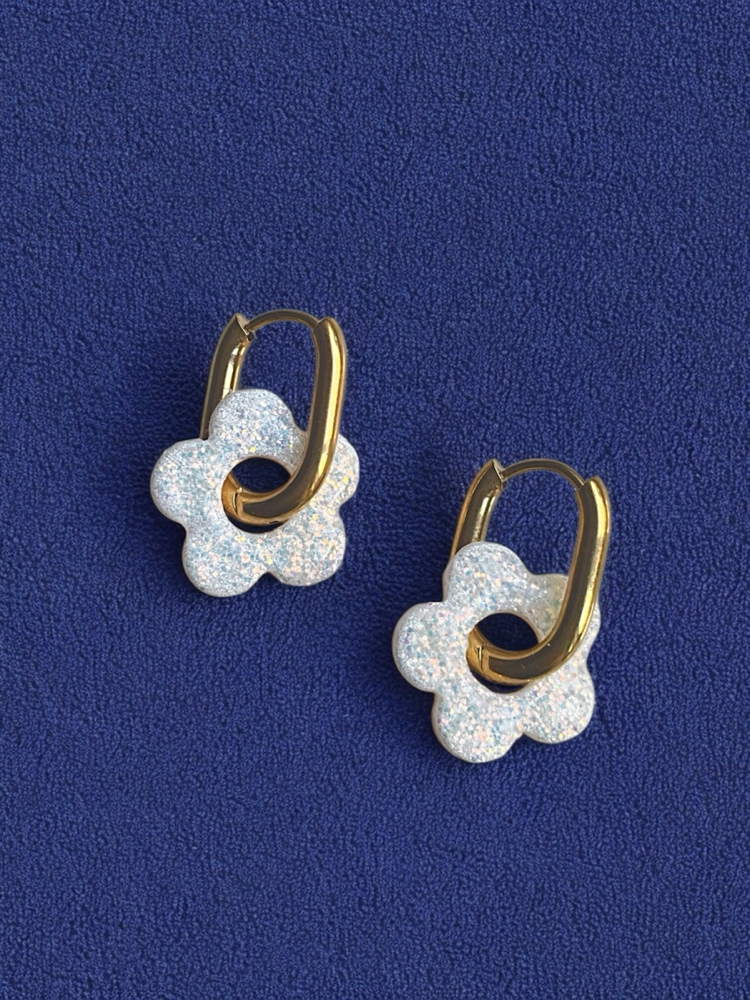 Beyaz glitter- Mini çiçek charm