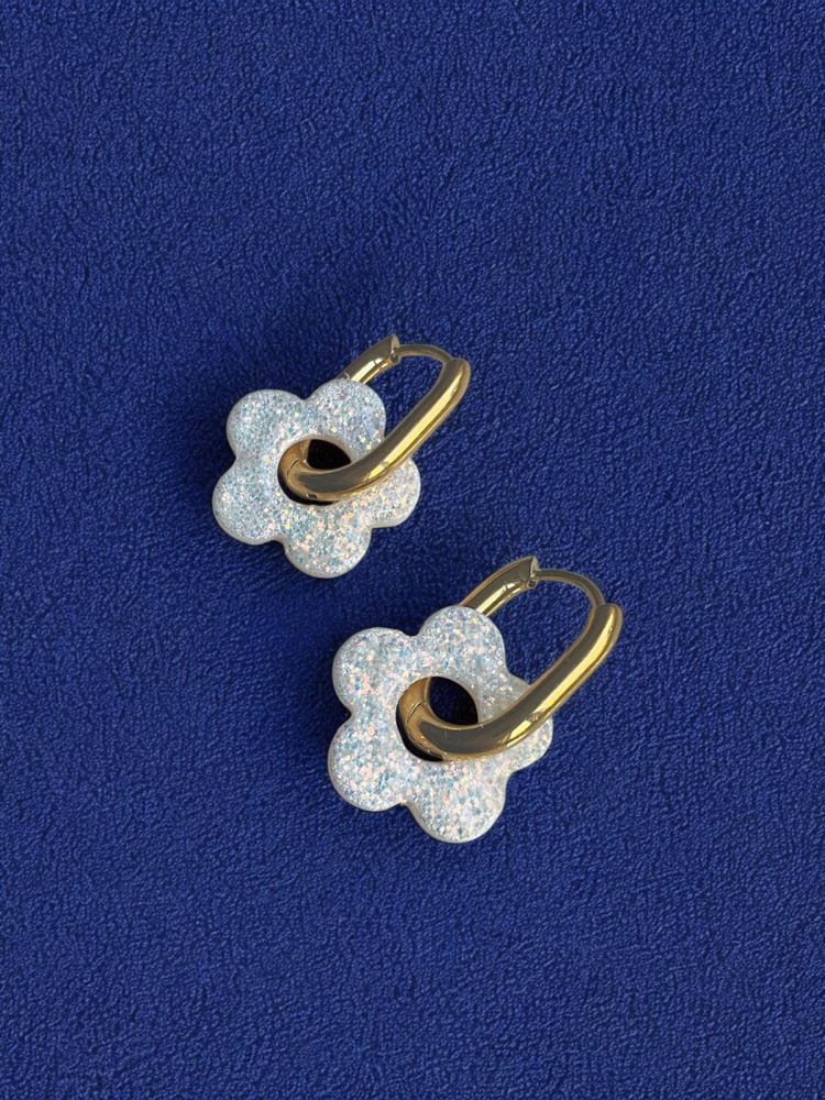 Beyaz glitter- Mini çiçek charm