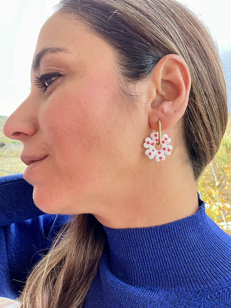 Mix & Match donut charm küpe —beyaz kırmızı puantiyeli