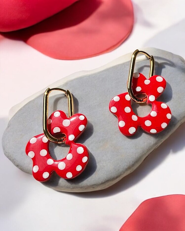 Mix & Match büyük çiçek charm - Kırmızı beyaz puantiyeli