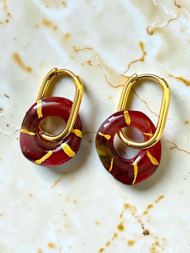 kızıl zeytin Amorf charm halka küpe