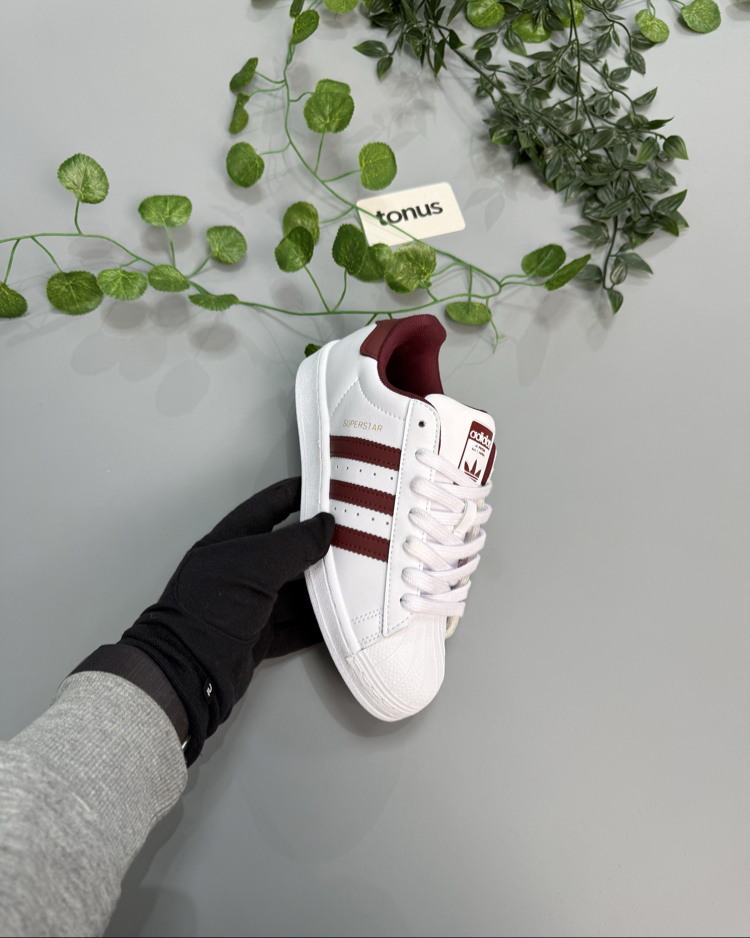 Adidas superstar beyaz bordo 