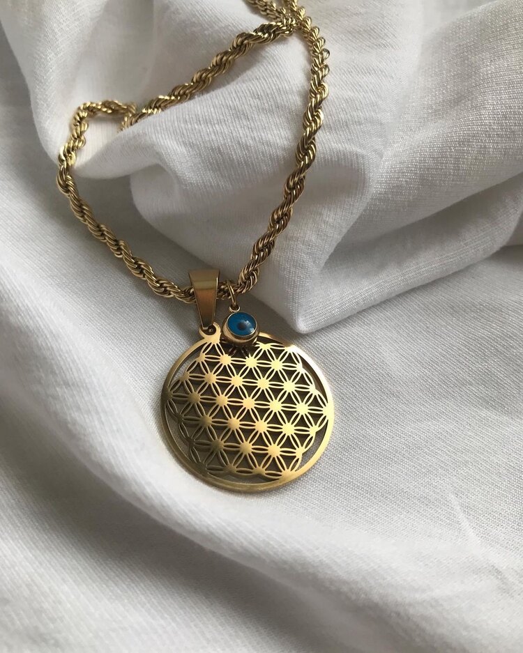 Çelik gold yaşam çiçeği kolye