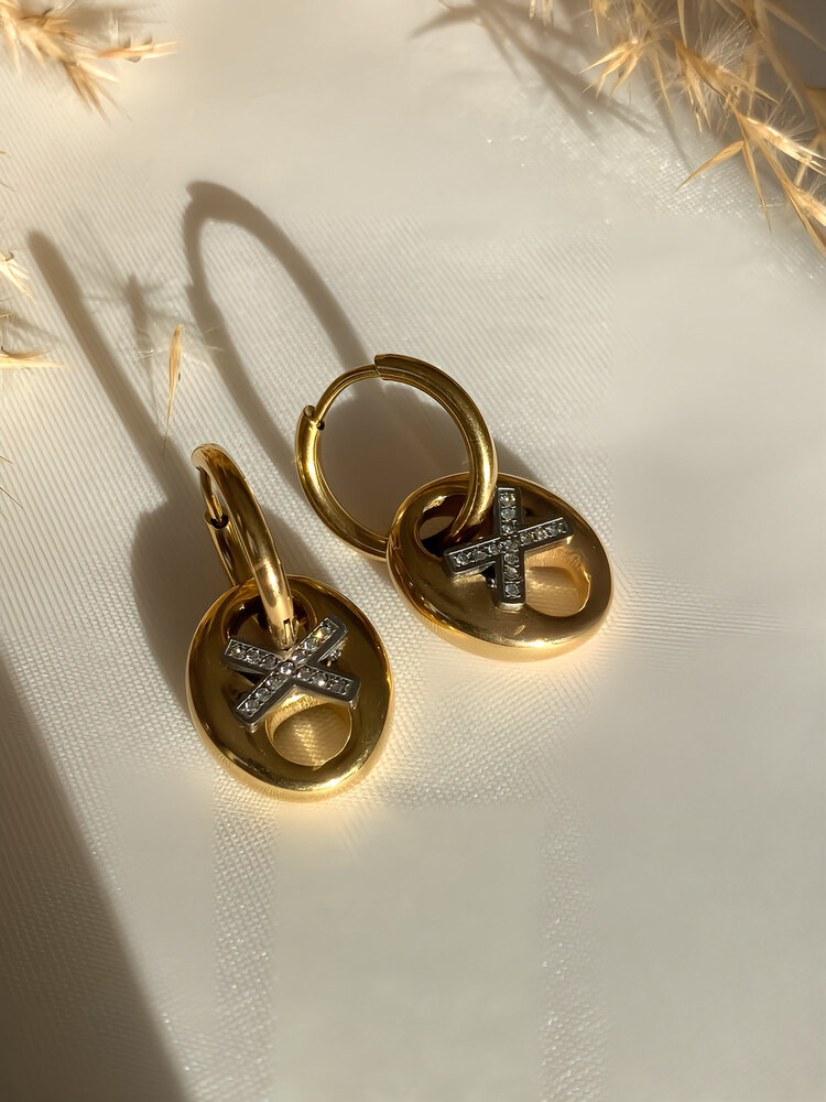 Çelik gold kola kapağı küpe