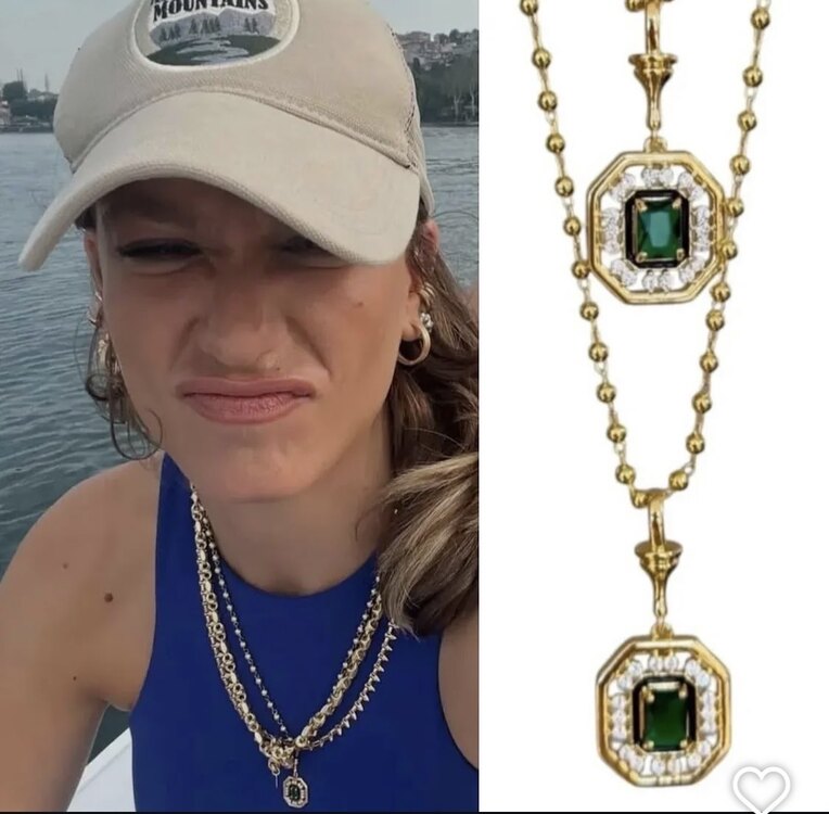 Çelik gold yeşil taşlı Serenay kolye