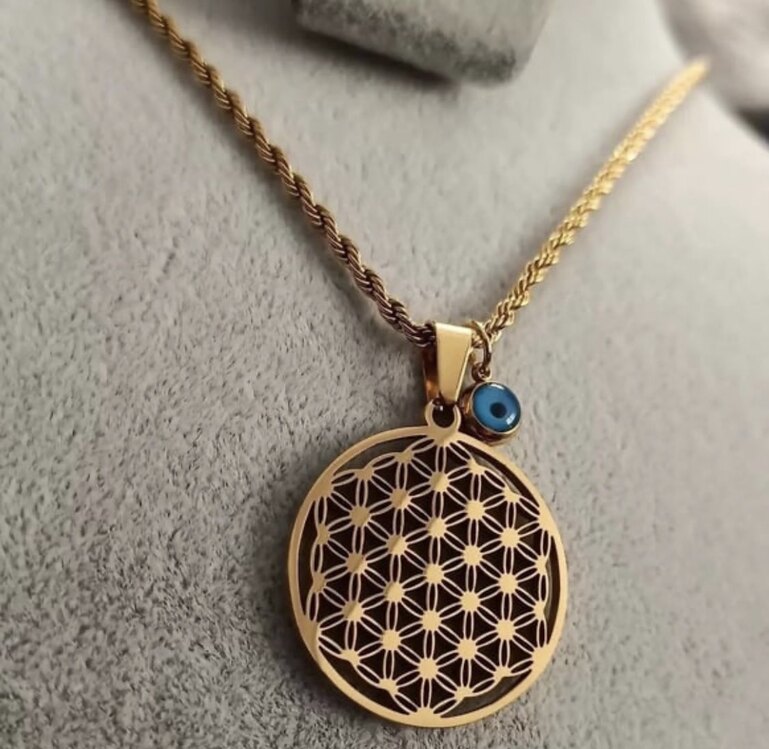 Çelik gold yaşam çiçeği kolye