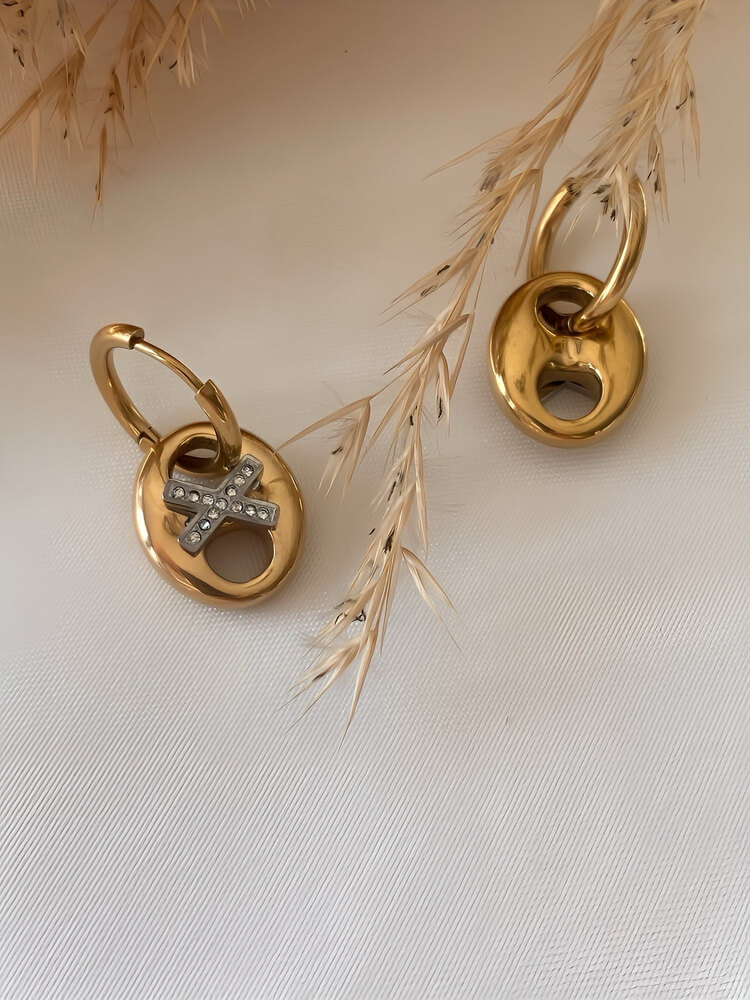 Çelik gold kola kapağı küpe
