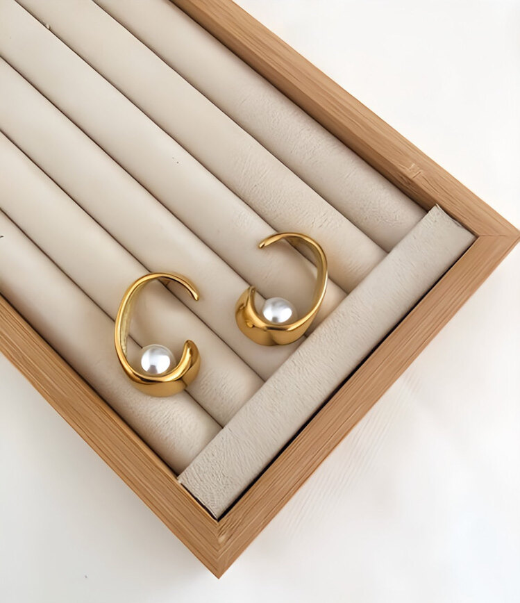 Çelik gold incili vintage küpe