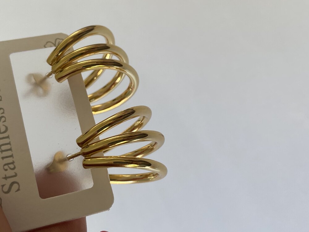 Çelik gold 3’lü görünüm halka küpe