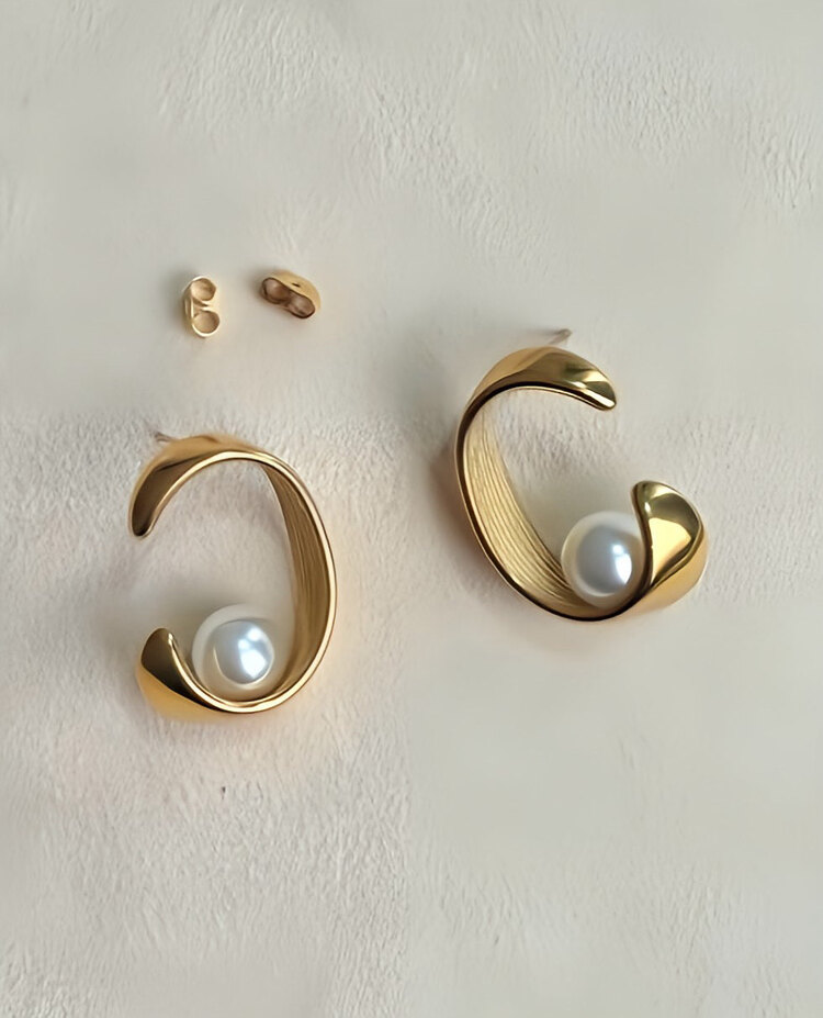 Çelik gold incili vintage küpe