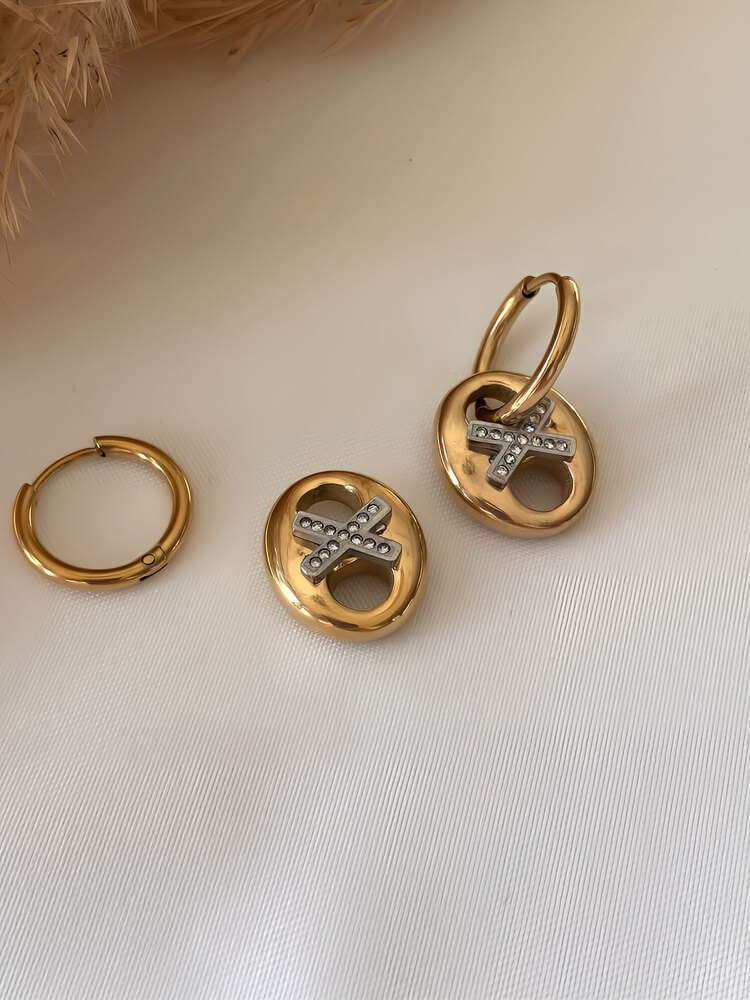 Çelik gold kola kapağı küpe